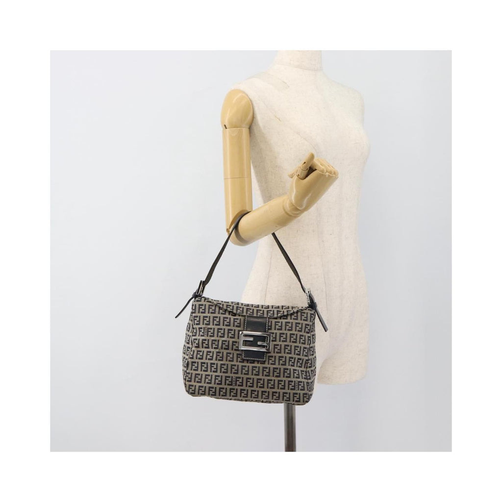 Sac Porté Épaule Fendi Zucchino Canvas Mamma Baguette Medium Toile - Bleu Marine