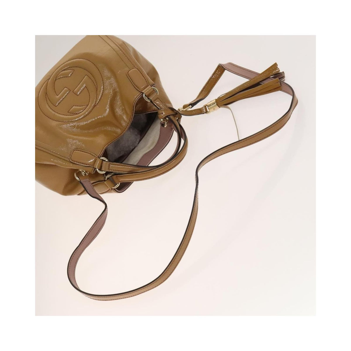 Sac Porté Épaule Gucci Soho Convertible Shoulder Bag Small Cuir Verni - Beige
