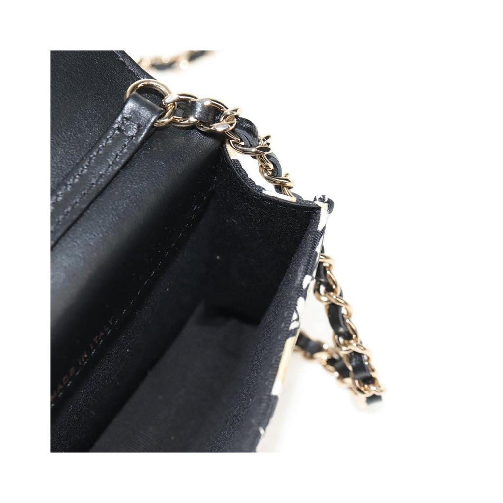 Sac Porté Épaule Chanel Flap Card Holder On Chain Satin - Beige