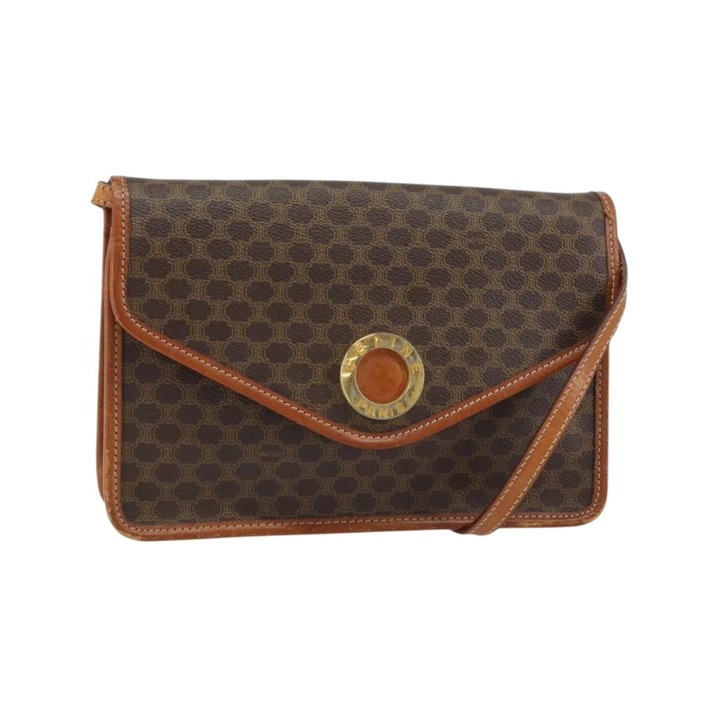 Celine - Vintage Macadam Circle Logo Axelremsväska I Canvas - Brun