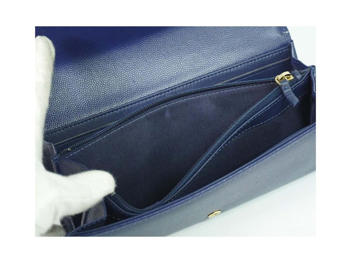 Portefeuille Chanel Deauville Flap Wallet Long Cuir - Bleu Marine