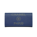 Portefeuille Chanel Deauville Flap Wallet Long Cuir - Bleu Marine
