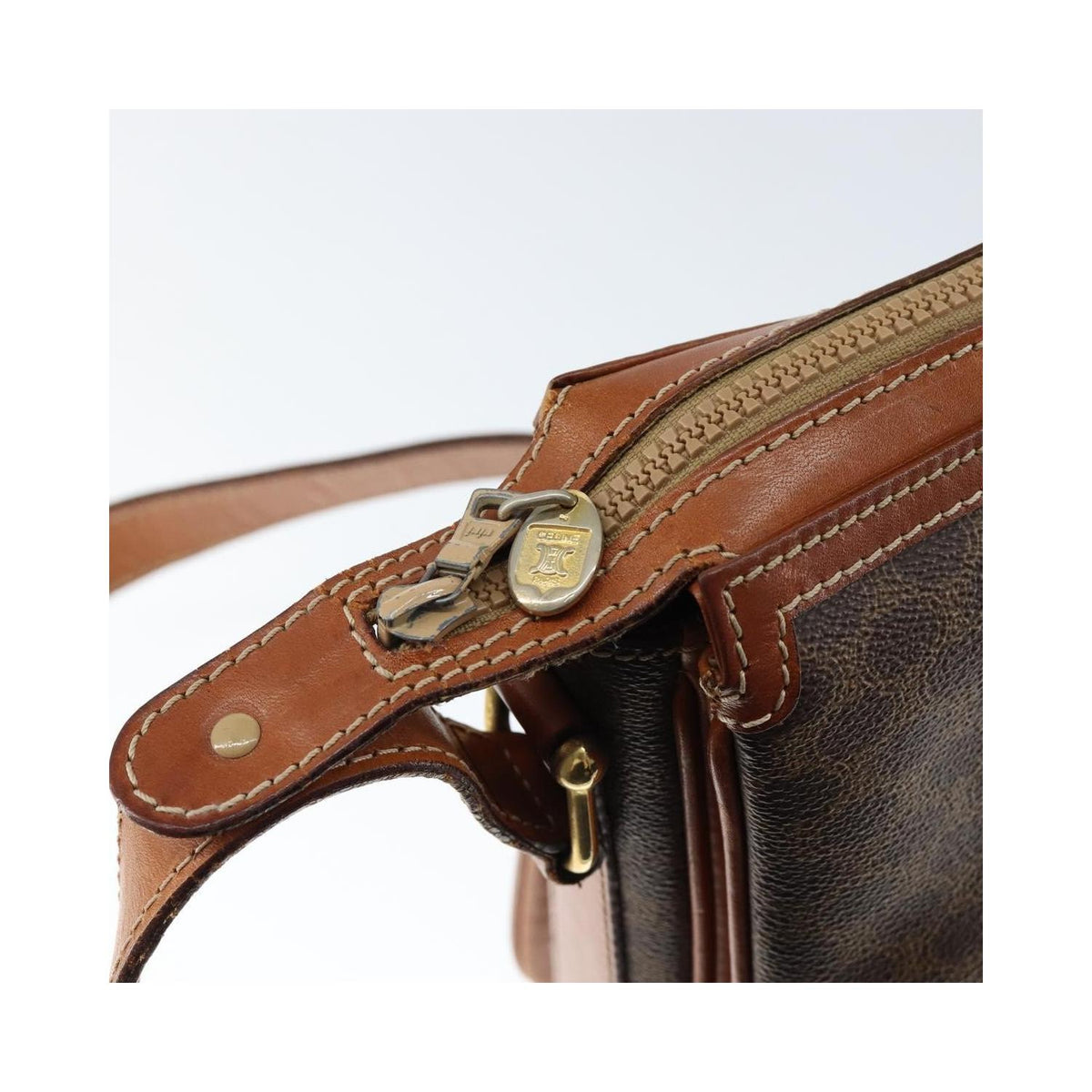 Sac Porté Épaule Celine Macadam Shoulder Bag Toile - Marron