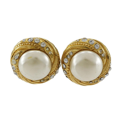 Chanel Vintage Round Clip-On Earrings Metal with Faux Pearl Product Image