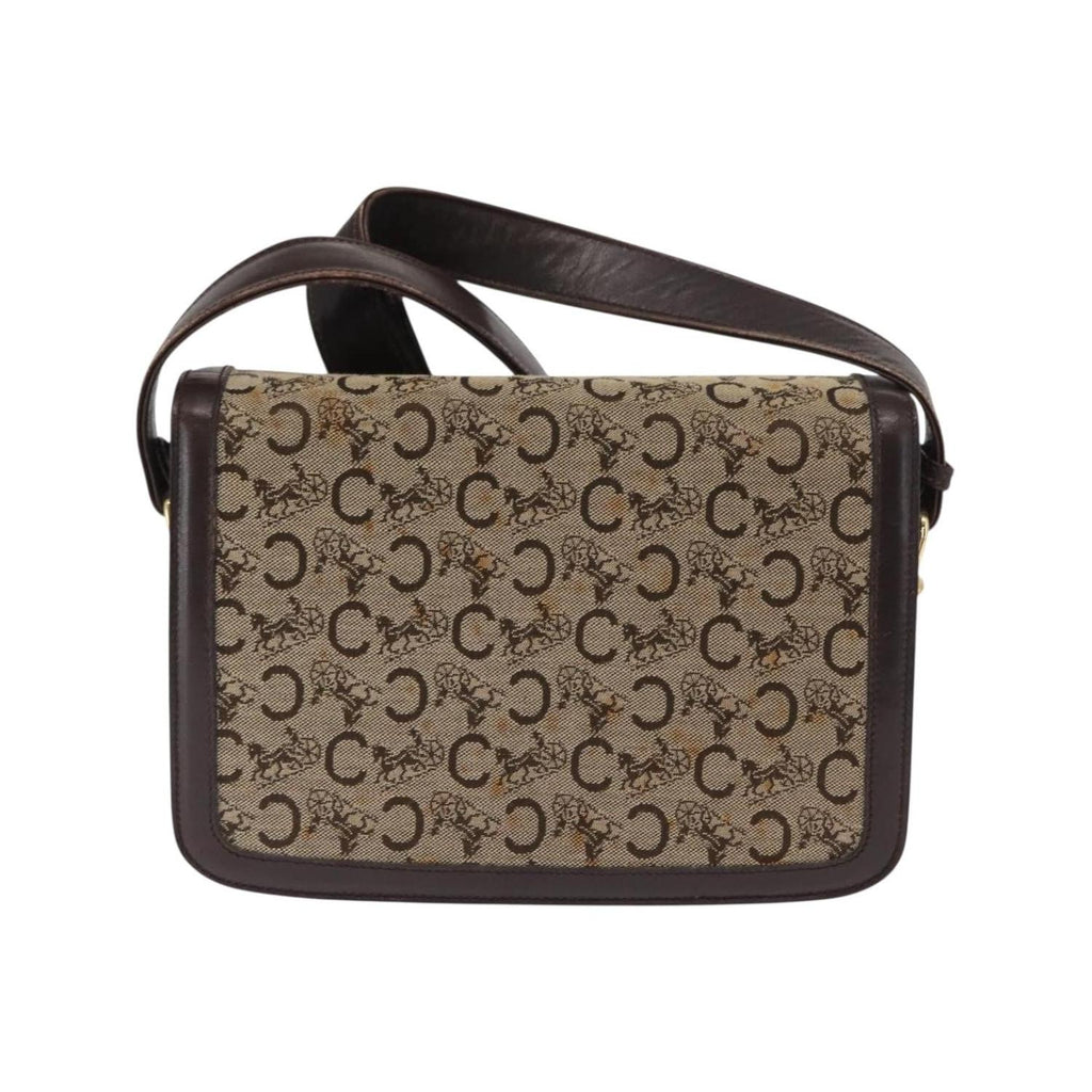 Sac Porté Épaule Celine Vintage Horse Carriage C Macadam Shoulder Bag Toile - Beige
