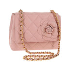 Sac Chanel Vintage Camellia Flap Bag Micro Cuir - Rose