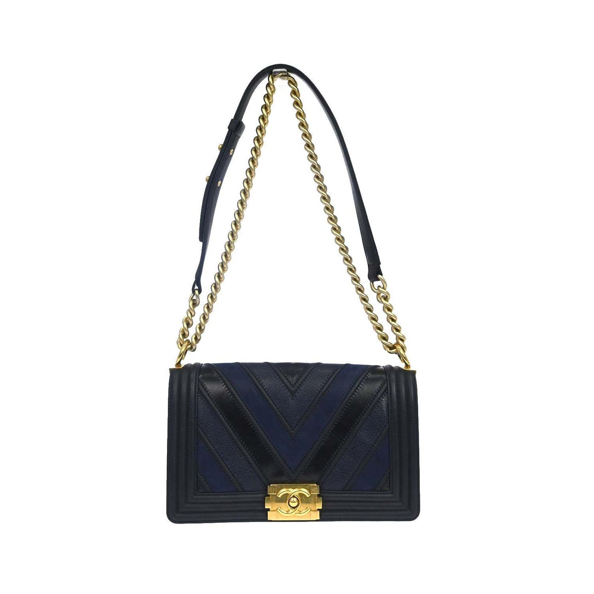 Bolso de hombro Chanel Boy Flap Old Medium de piel - azul marino