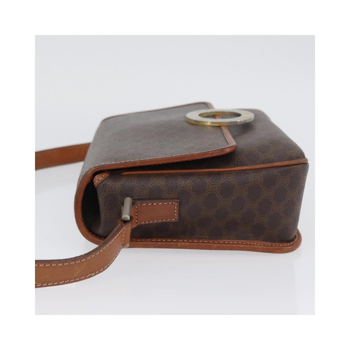 Borsa a spalla Celine Vintage Macadam Circle Logo in tela - Marrone