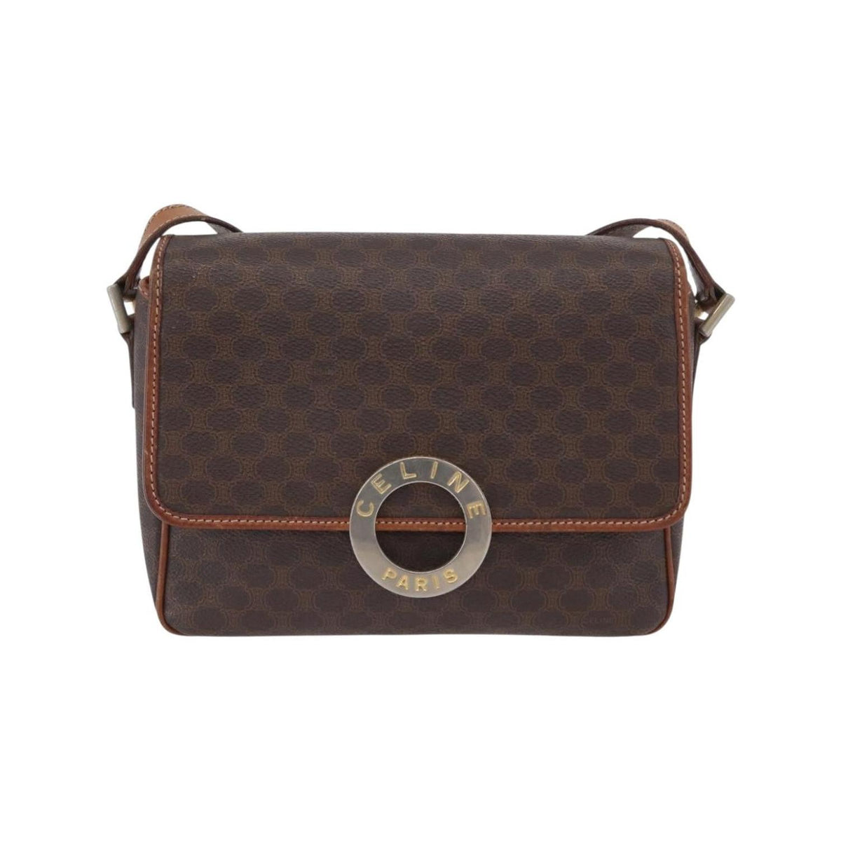 Borsa a spalla Celine Vintage Macadam Circle Logo in tela - Marrone