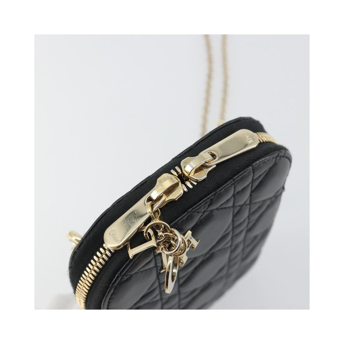 Sac Porté Épaule Christian Dior Lady Dior Phone Holder On Chain Cuir - Noir