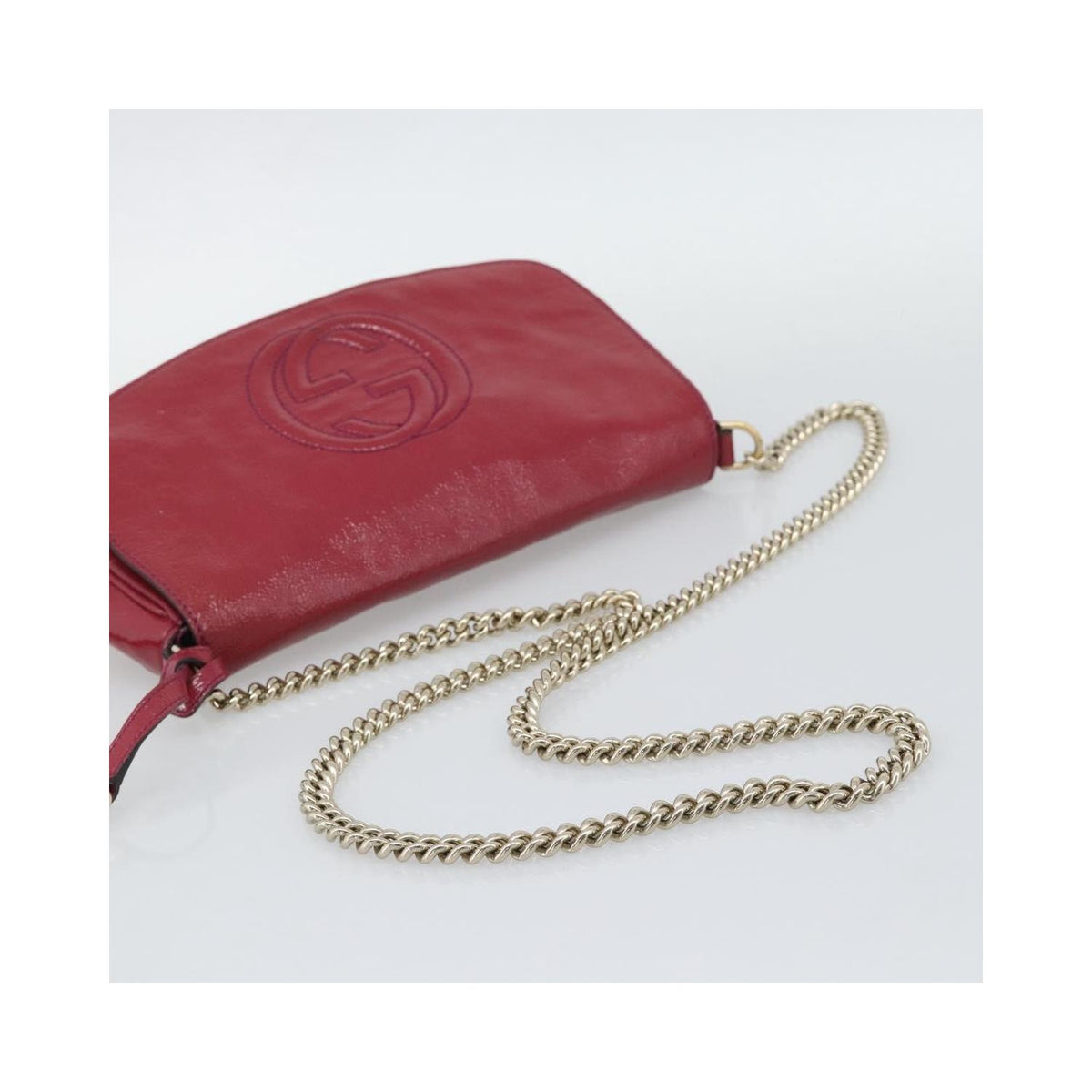 Sac Porté Épaule Gucci Soho Chain Medium Cuir Verni - Rose