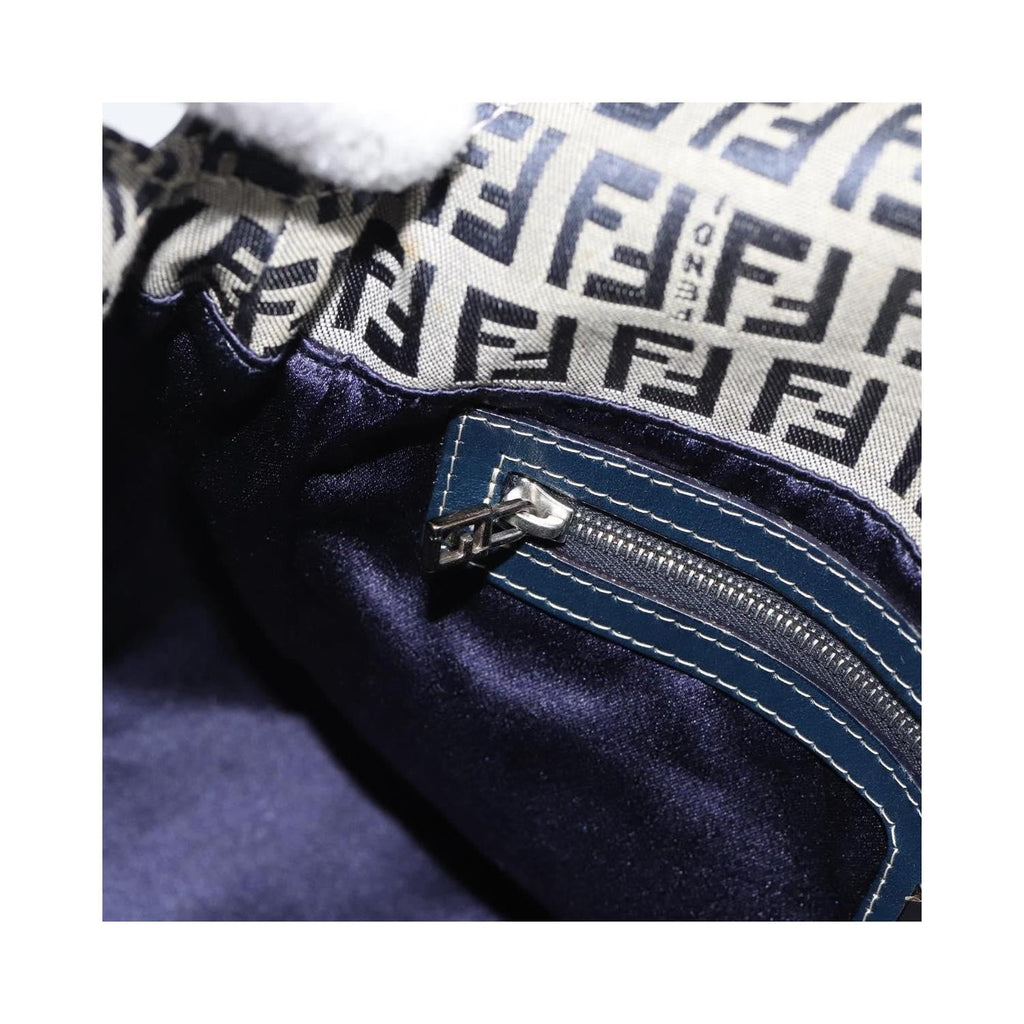 Sac Porté Épaule Fendi Zucchino Canvas Mamma Baguette Medium Toile - Bleu Marine