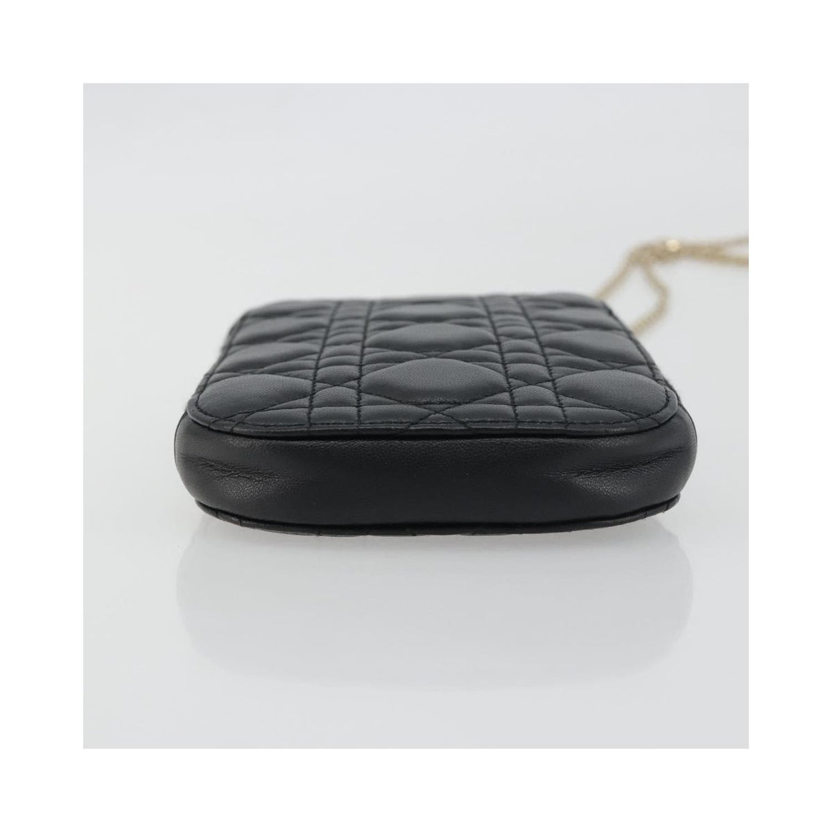 Sac Porté Épaule Christian Dior Lady Dior Phone Holder On Chain Cuir - Noir