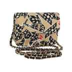 Sac Porté Épaule Chanel Flap Card Holder On Chain Satin - Beige