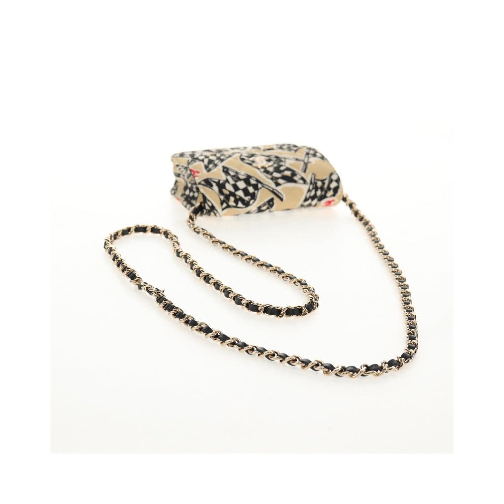 Sac Porté Épaule Chanel Flap Card Holder On Chain Satin - Beige