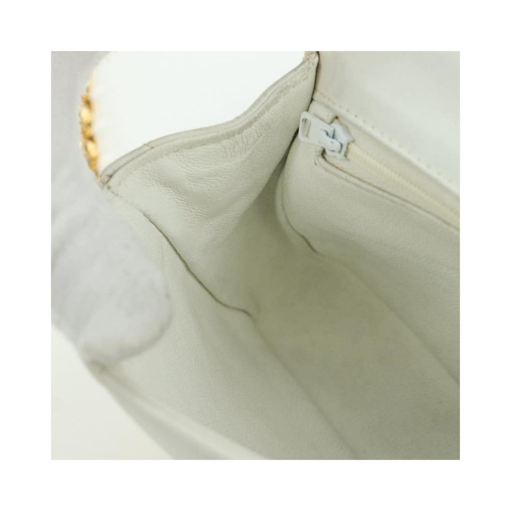 Sac Porté Épaule Chanel Vintage Gripoix Flap Cuir - Blanc