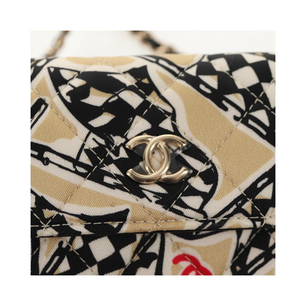 Sac Porté Épaule Chanel Flap Card Holder On Chain Satin - Beige