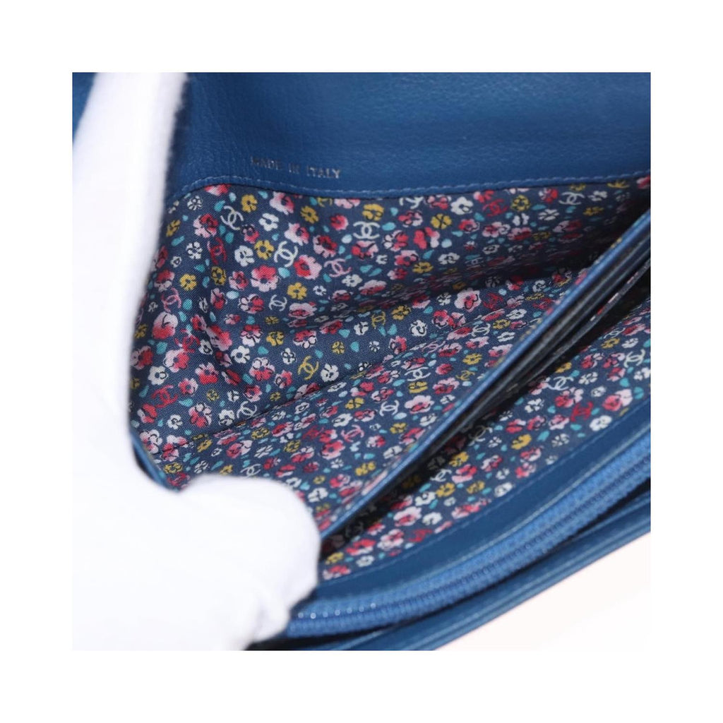 Portefeuille Chanel Lucky Clover Long Flap Wallet Cuir - Bleu