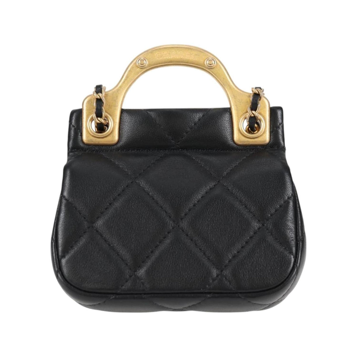 Sac Chanel Lady Handle Flap Card Holder On Chain Cuir - Noir