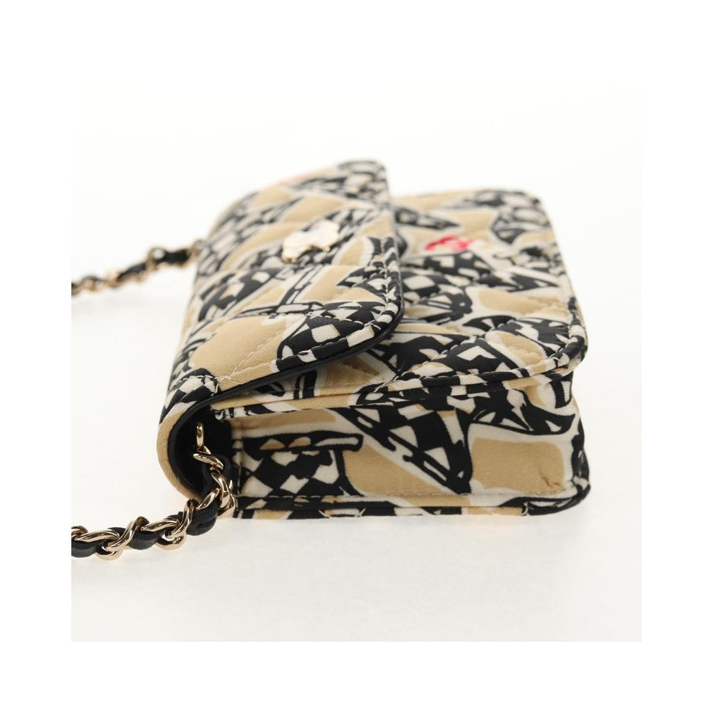 Sac Porté Épaule Chanel Flap Card Holder On Chain Satin - Beige