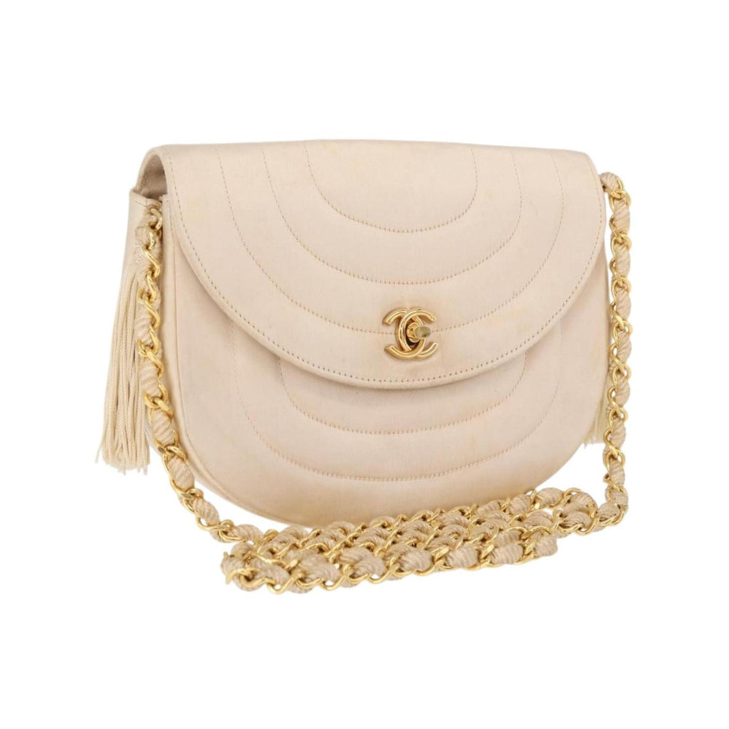 Chanel - Sac Porté Épaule Vintage Round Flap Satin - Beige