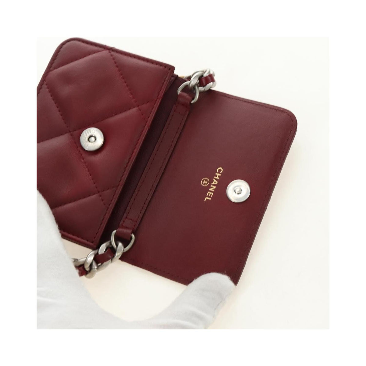 Sac Porté Épaule Chanel 19 Wallet On Chain Cuir - Bordeaux