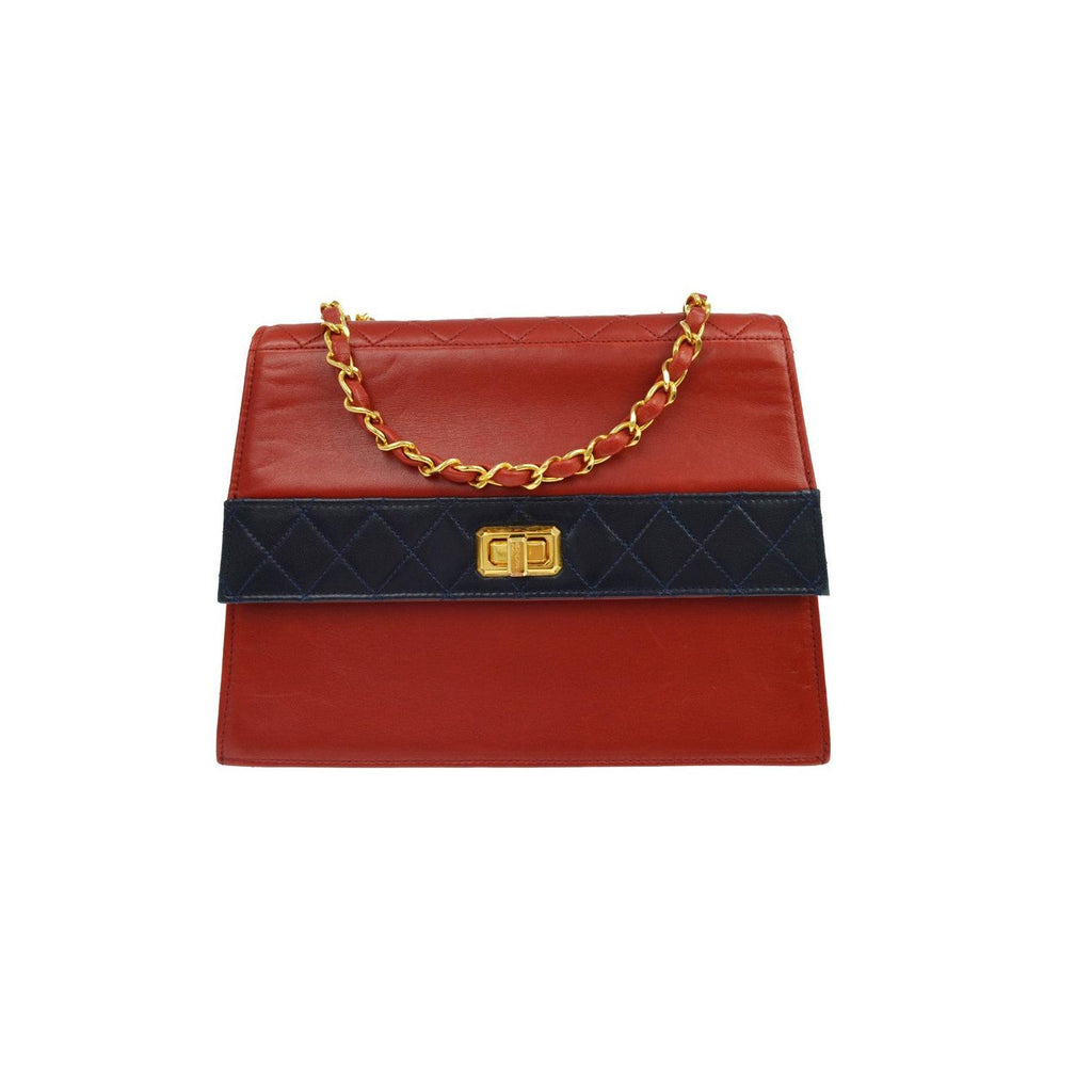 Sac Porté Épaule Chanel Vintage Mademoiselle Lock Chain Flap Cuir - Rouge