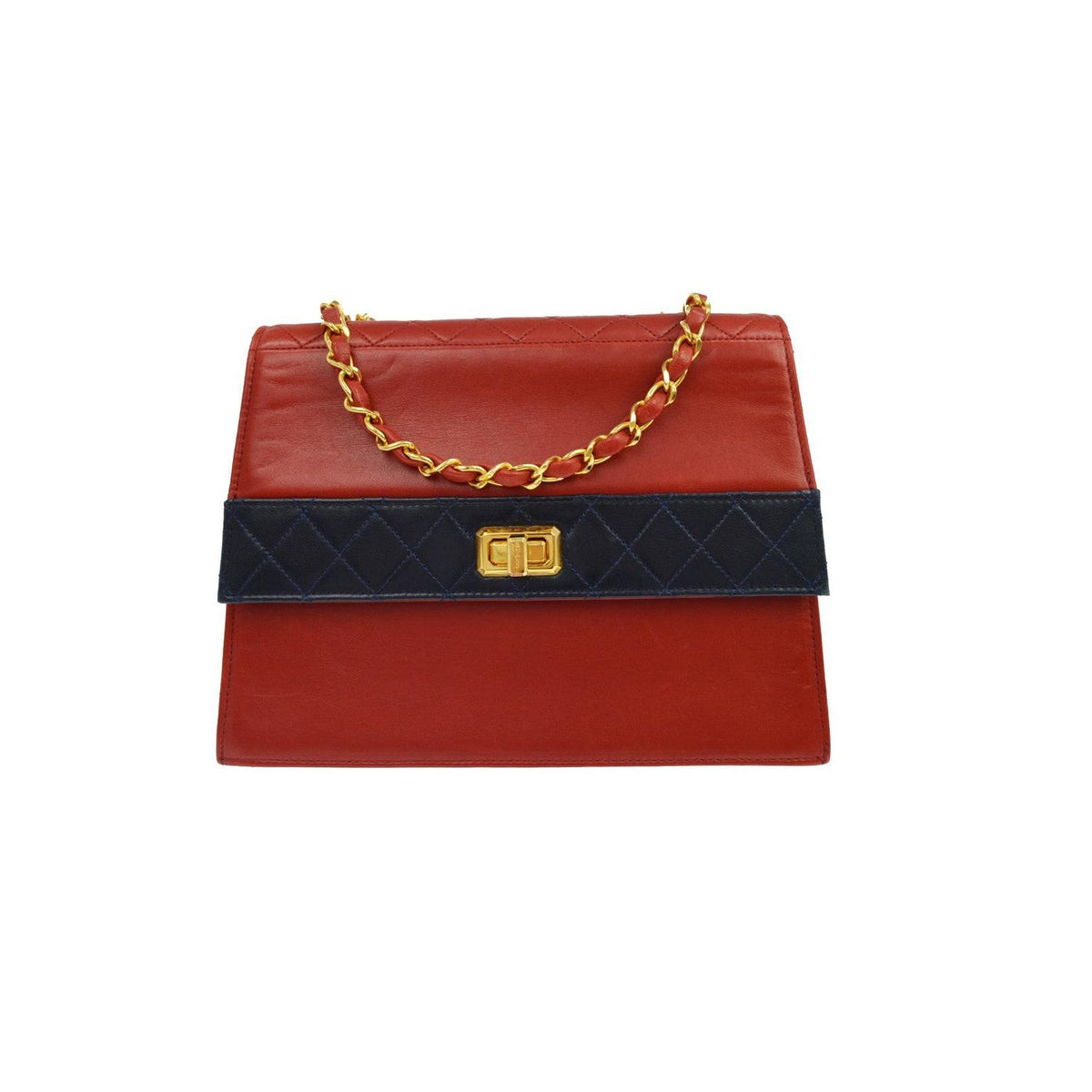 Sac Porté Épaule Chanel Vintage Mademoiselle Lock Chain Flap Cuir - Rouge