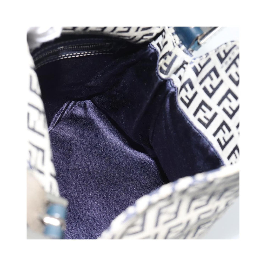 Sac Porté Épaule Fendi Zucchino Canvas Mamma Baguette Medium Toile - Bleu Marine