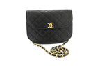 Chanel - Borsa a spalla vintage con patta rotonda, piccola, in pelle - Nero
