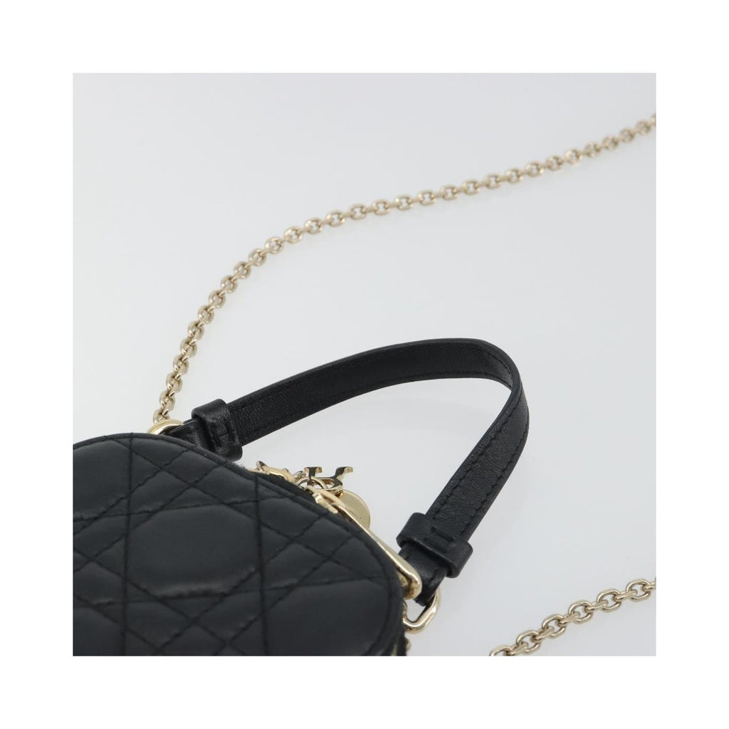 Sac Porté Épaule Christian Dior Lady Dior Phone Holder On Chain Cuir - Noir