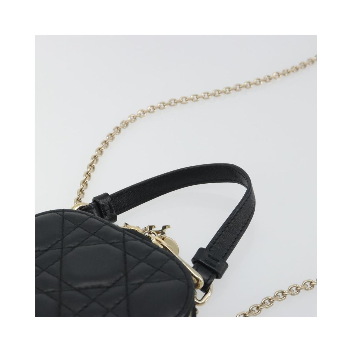 Sac Porté Épaule Christian Dior Lady Dior Phone Holder On Chain Cuir - Noir