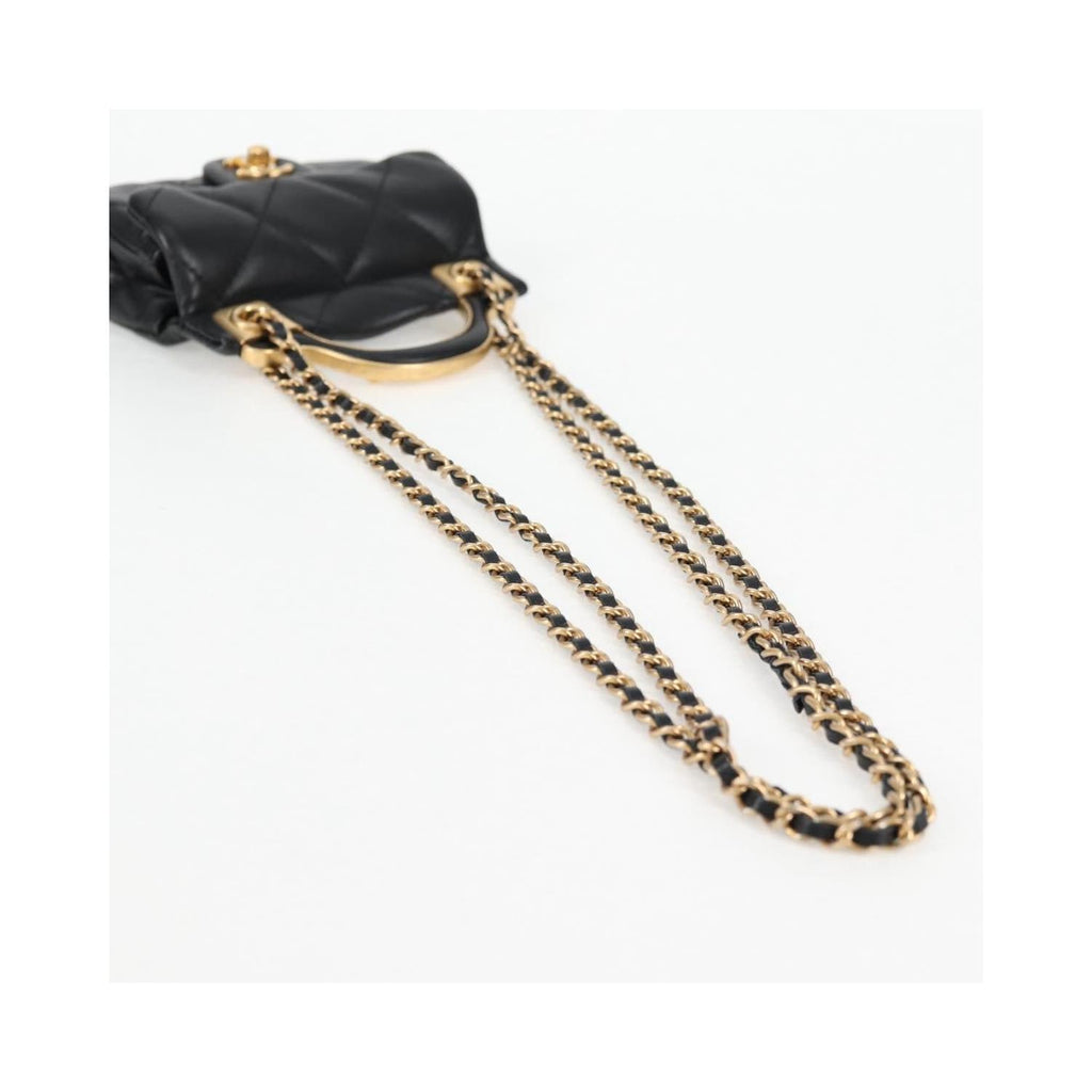 Sac Chanel Lady Handle Flap Card Holder On Chain Cuir - Noir
