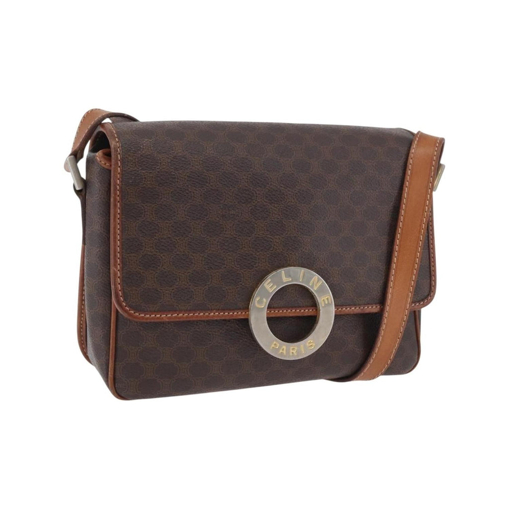 Borsa a spalla Celine Vintage Macadam Circle Logo in tela - Marrone