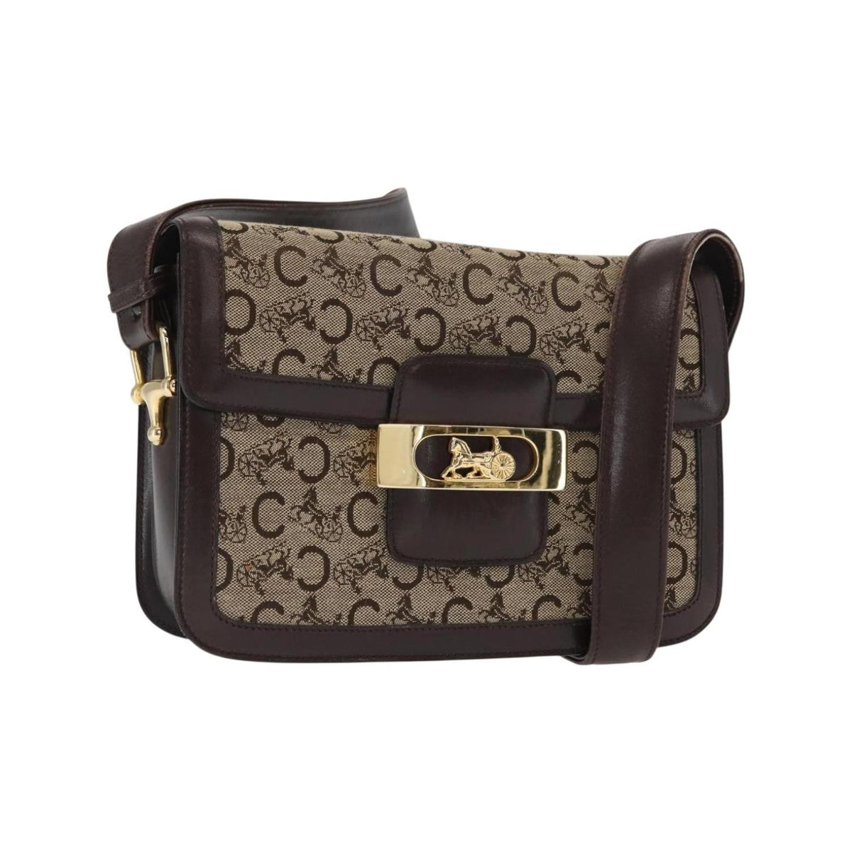 Sac Porté Épaule Celine Vintage Horse Carriage C Macadam Shoulder Bag Toile - Beige