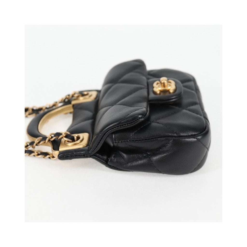 Sac Chanel Lady Handle Flap Card Holder On Chain Cuir - Noir