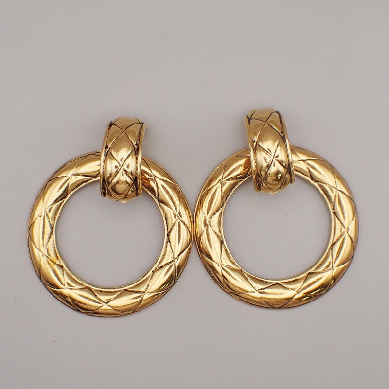 Chanel Vintage CC Round Drop Clip-On Earrings Metal Large