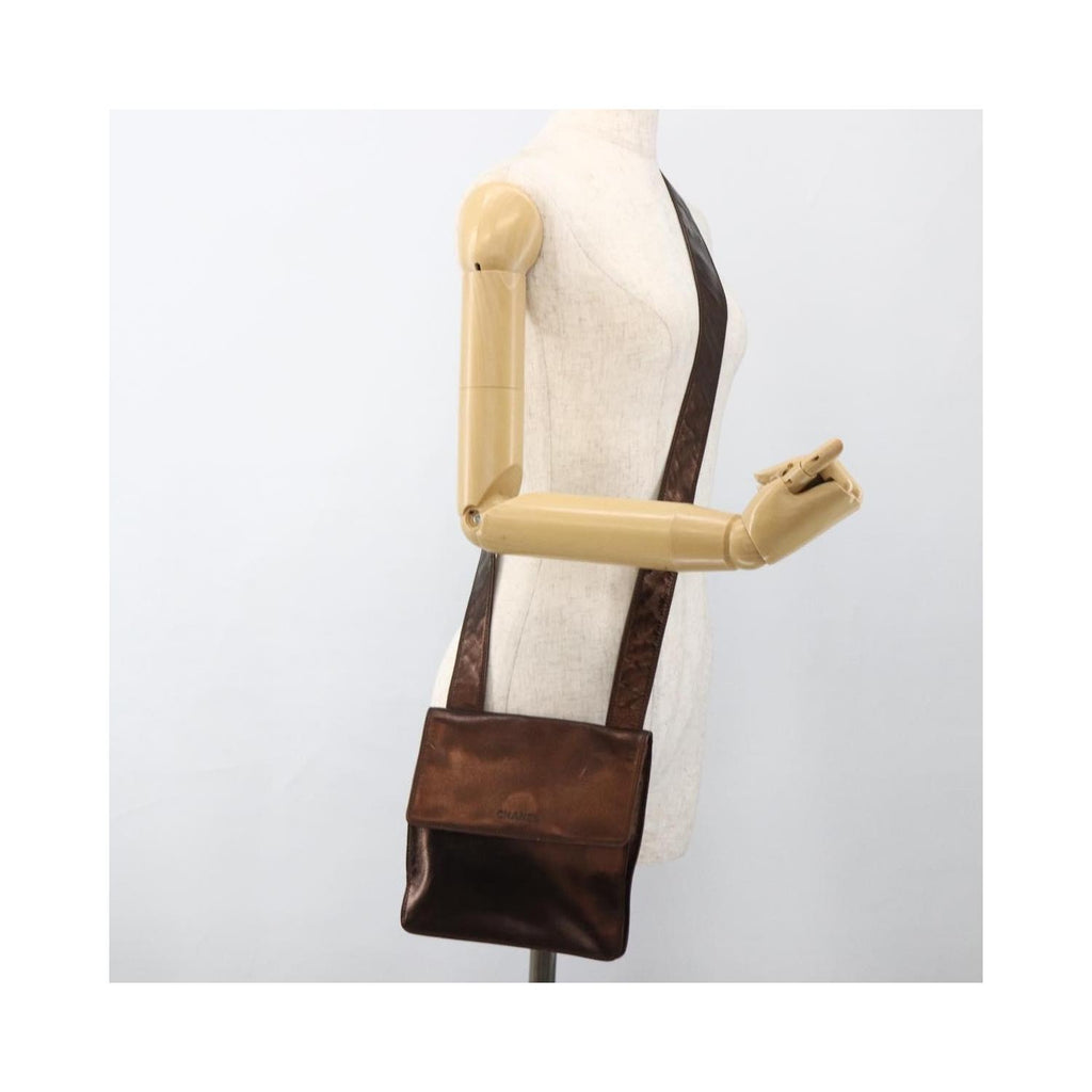 Sac Porté Épaule Chanel Vintage Logo Flap Messenger Medium Cuir - Marron