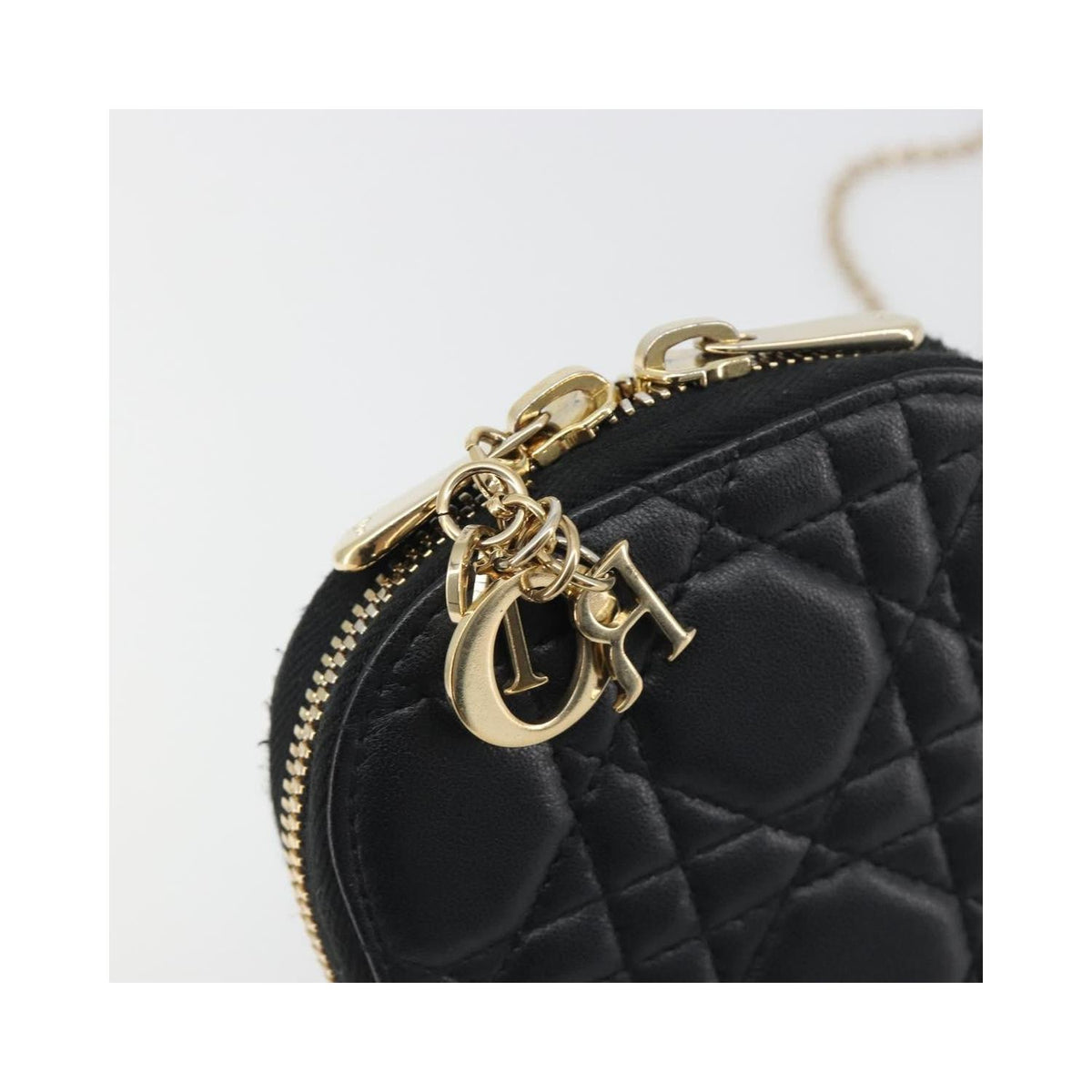 Sac Porté Épaule Christian Dior Lady Dior Phone Holder On Chain Cuir - Noir