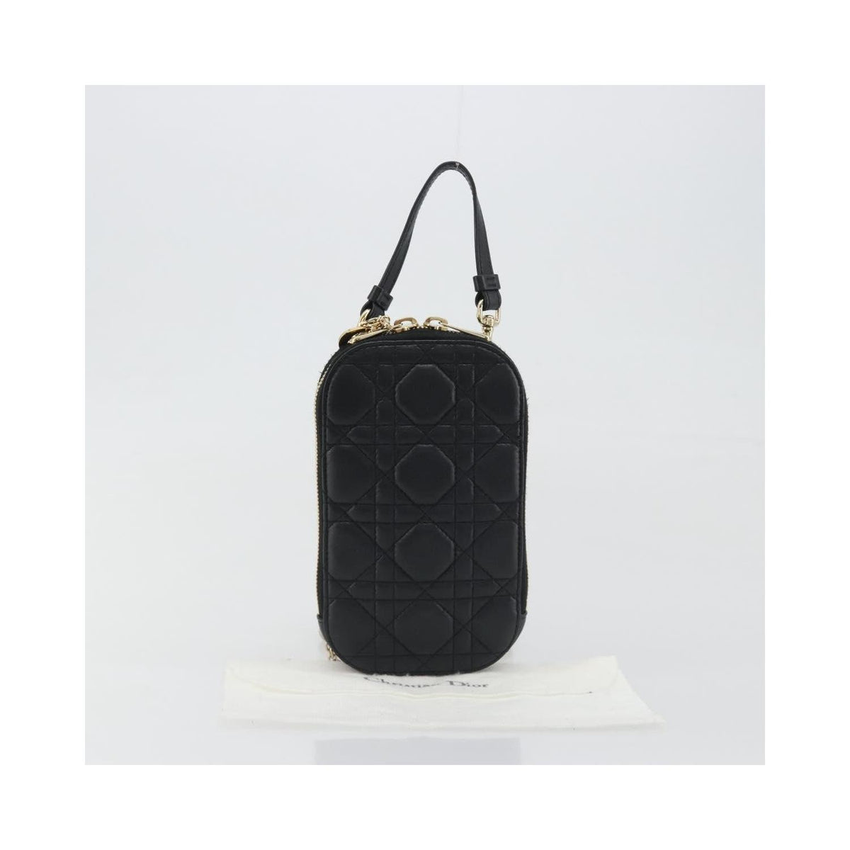 Sac Porté Épaule Christian Dior Lady Dior Phone Holder On Chain Cuir - Noir