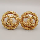 Chanel Vintage CC Logo Round Clip-on Earrings Metal with Crystals Product Image