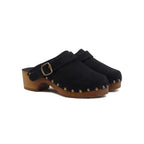 Sabots Bois Brides Cuir Daim Noir - Femme