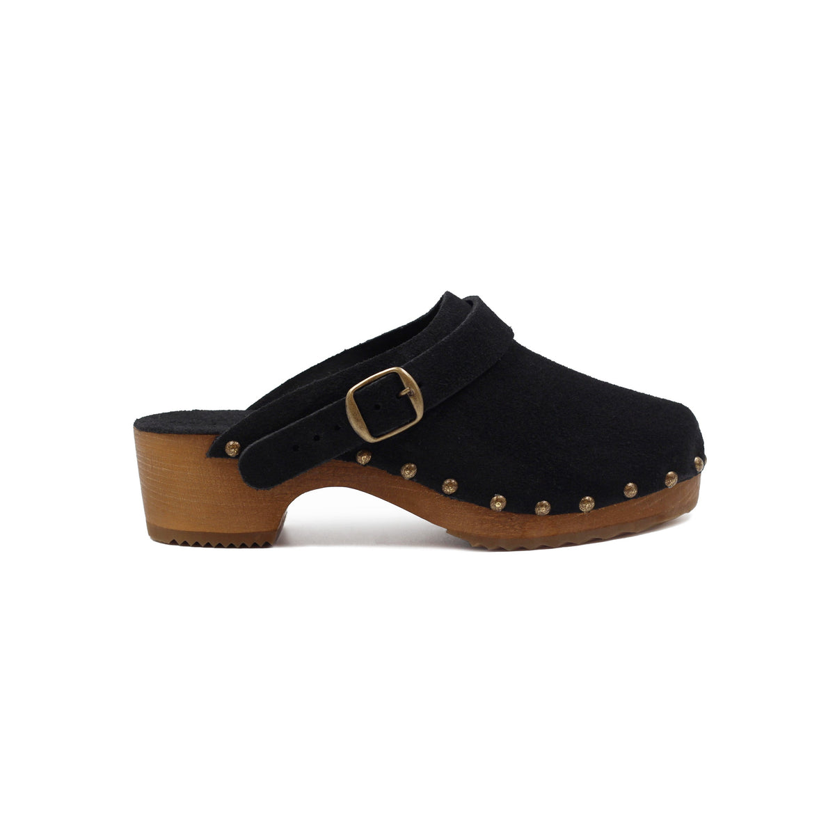 Sabots Bois Brides Cuir Daim Noir - Femme
