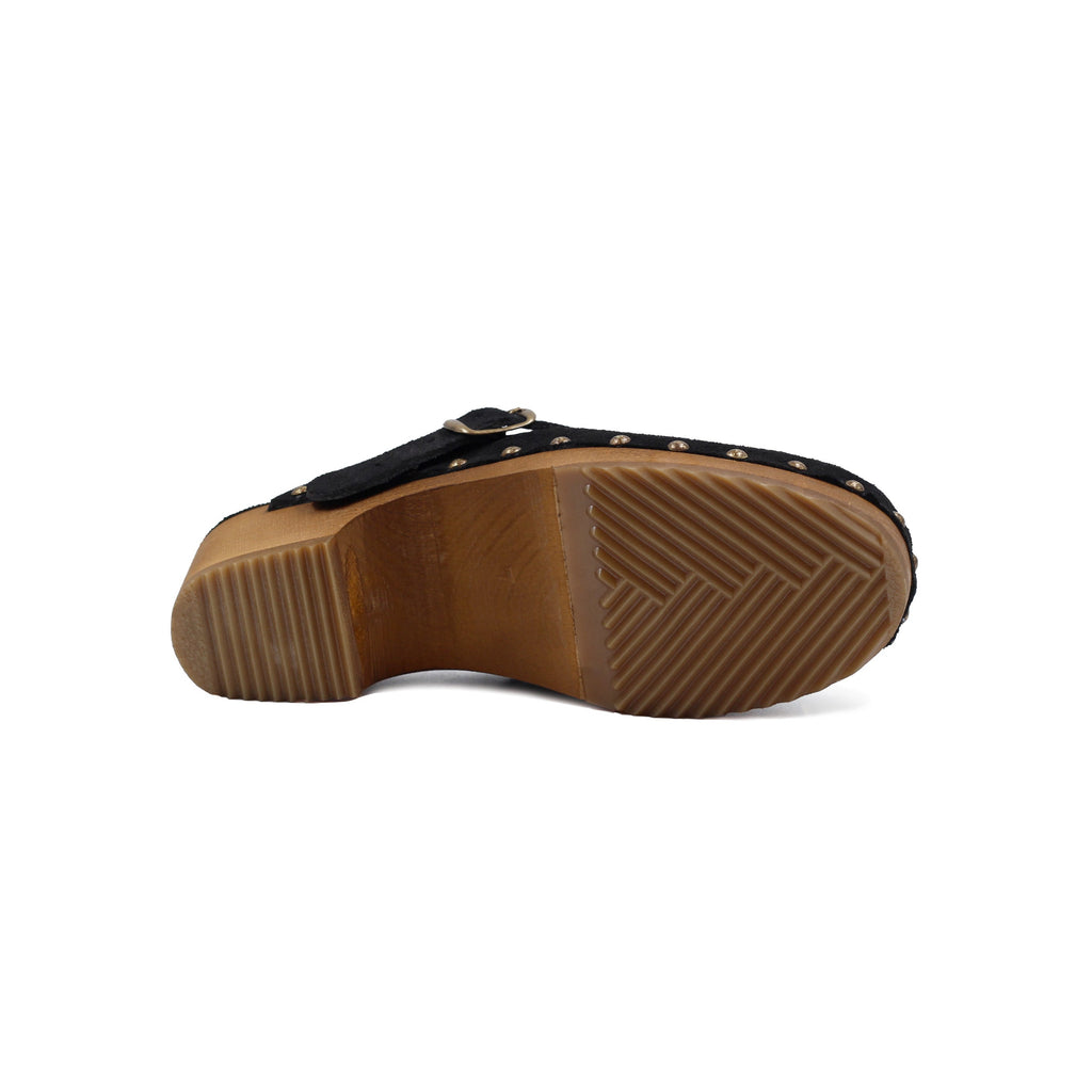 Sabots Bois Brides Cuir Daim Noir - Femme