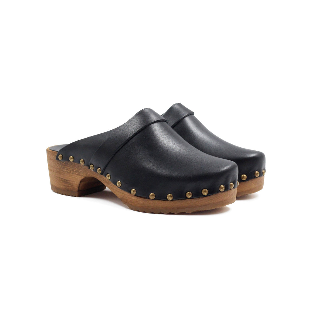 Sabots Bois Cuir Noir - Femme