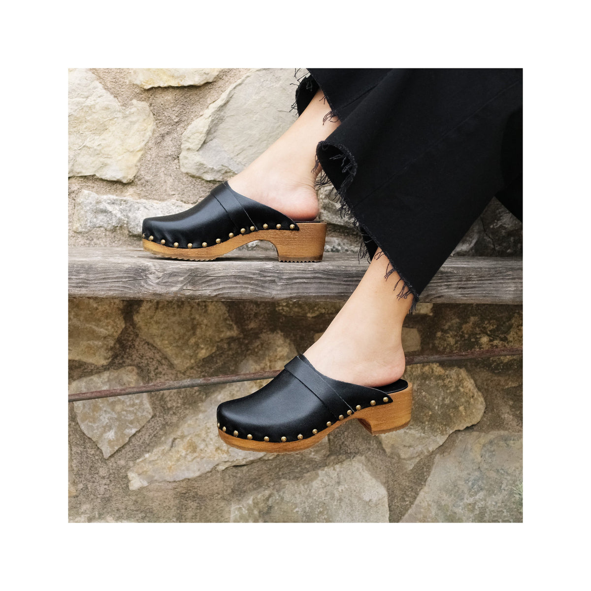 Sabots Bois Cuir Noir - Femme