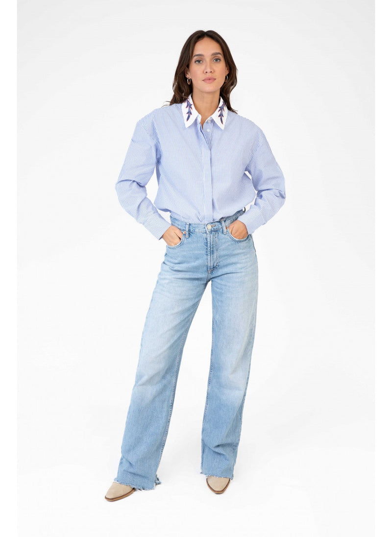 Camisa Saby con cuello bordado - Azul