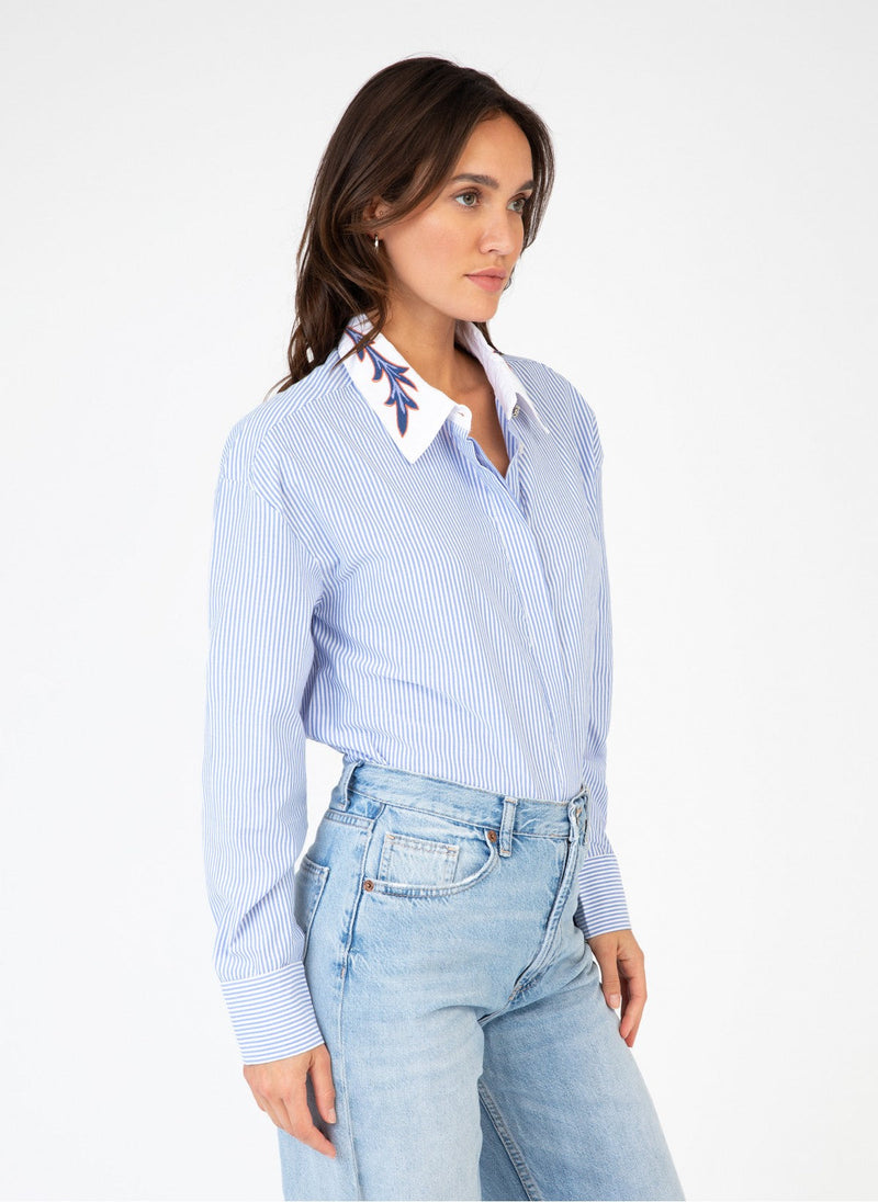 Camisa Saby con cuello bordado - Azul