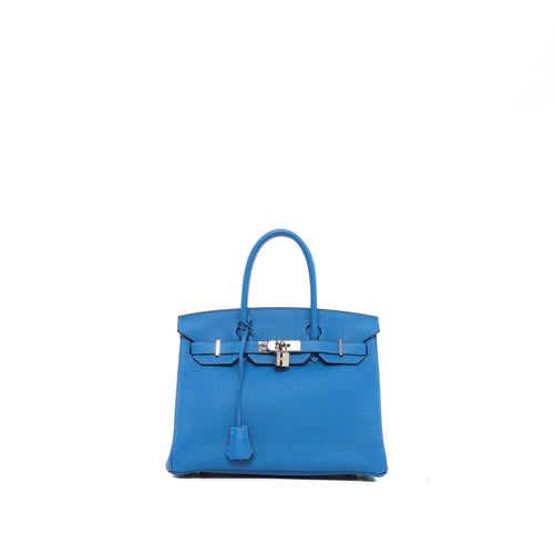 Sac À Main Birkin 30 Retourné Hermès Clémence Bleu - Hermès