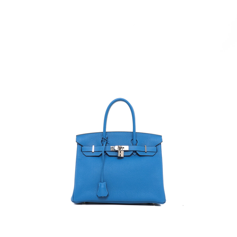 Sac À Main Birkin 30 Retourné Hermès Clémence Bleu - Hermès